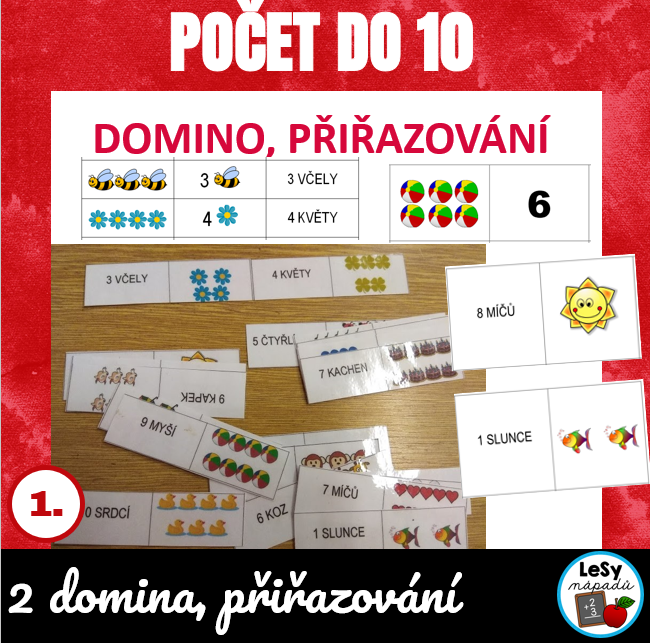 Počet do 10 - obrázkové domino s textem - Český jazyk - čtení